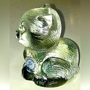 Vintage Antique Hallmarked Signed Solid Clear Glass German GOEBEL CAT FIGURINE